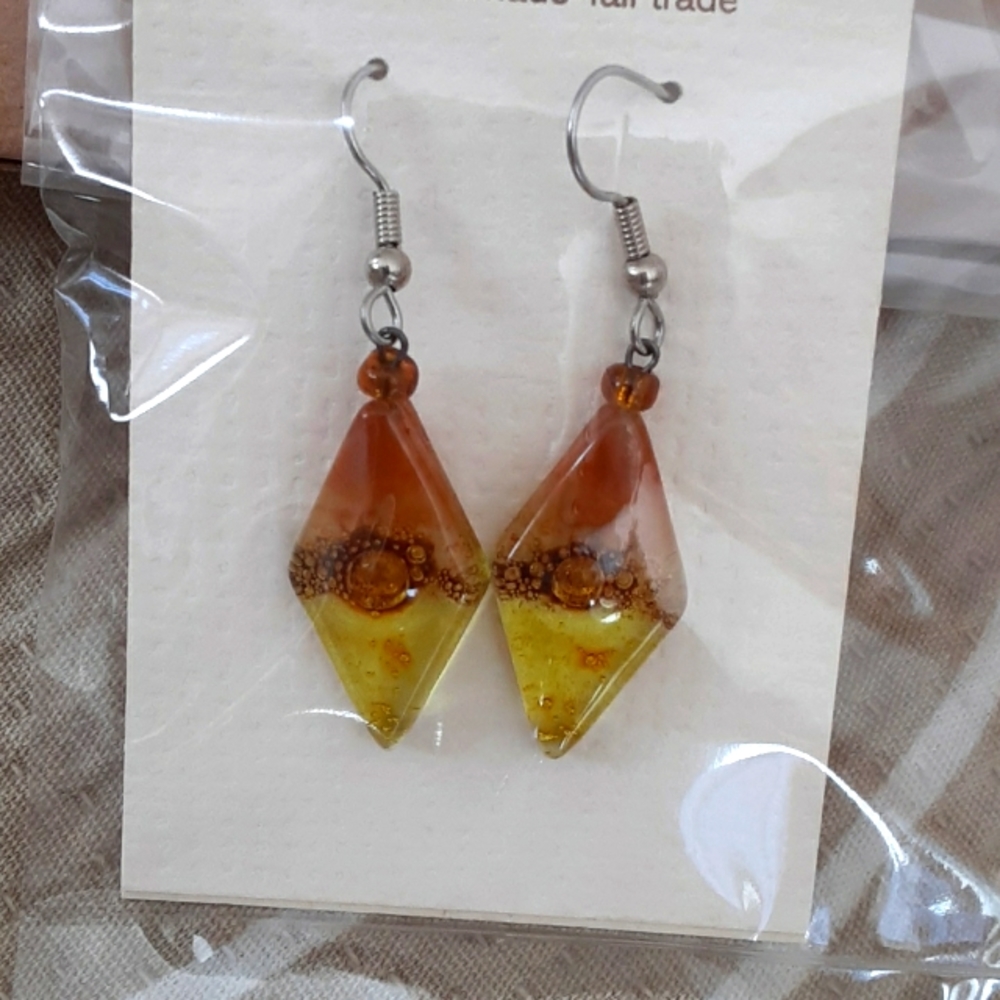 Amber and Yellow Fused Glass Earrings